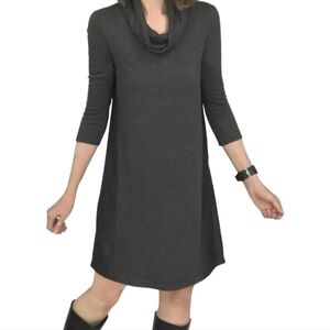 Anthropologie Saturday Sunday Gray Cowl Neck High Low Satin Back Shift Dress-XL